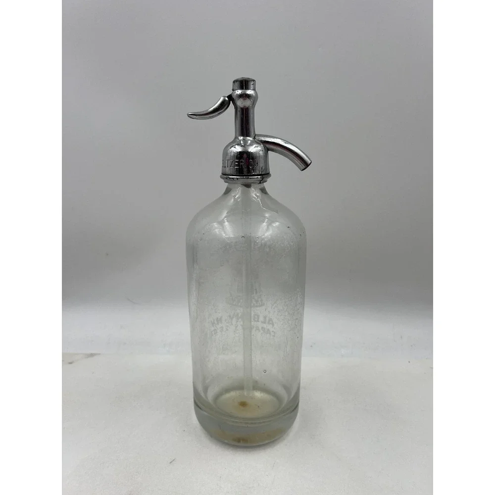 VTG Capitol District Seltzer Bottle Clear Glass Albany New York Large Dome 1920s